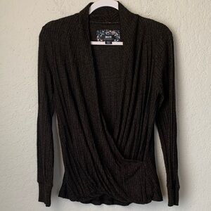 Maeve by Anthropologie Women's Dark Brown Faux Wrap Cardigan Sweater Size S